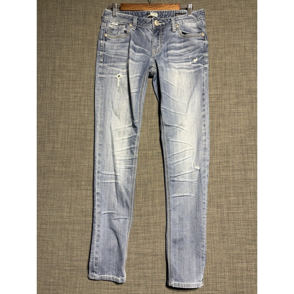 Womens Y2K 2000s Rerock For Express Skinny Crop Jeans Light Wash Distressed 28